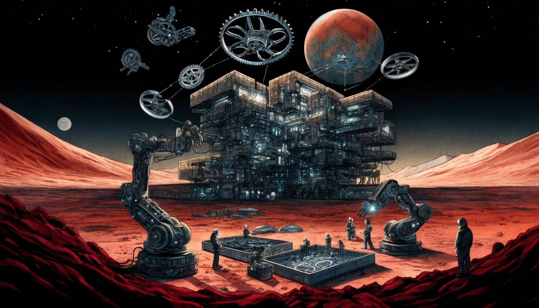 [Construction of a base on Neikatis (Dall-E)]