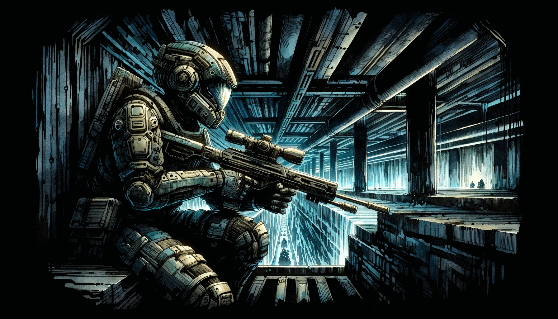 [Żołnierz, ukryty, na parkingu (Dall-E)]