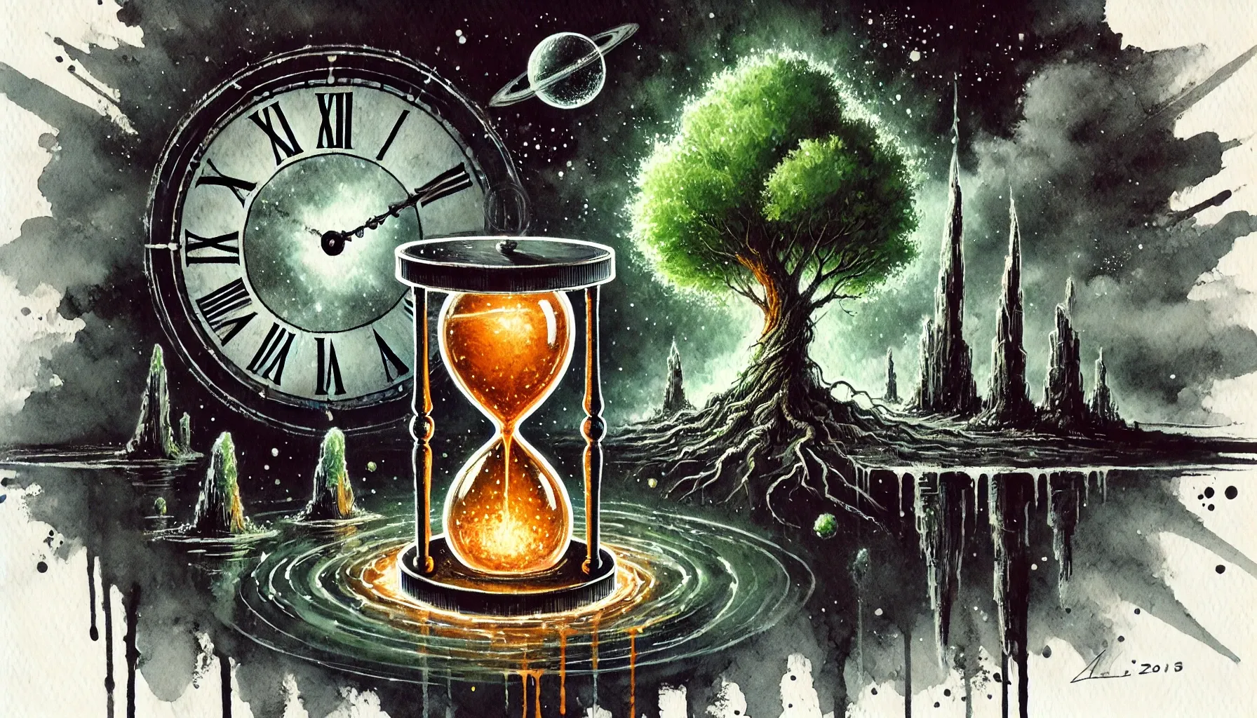 [Energia Sempitus, zamrożony zegar i drzewo w martwym świecie]