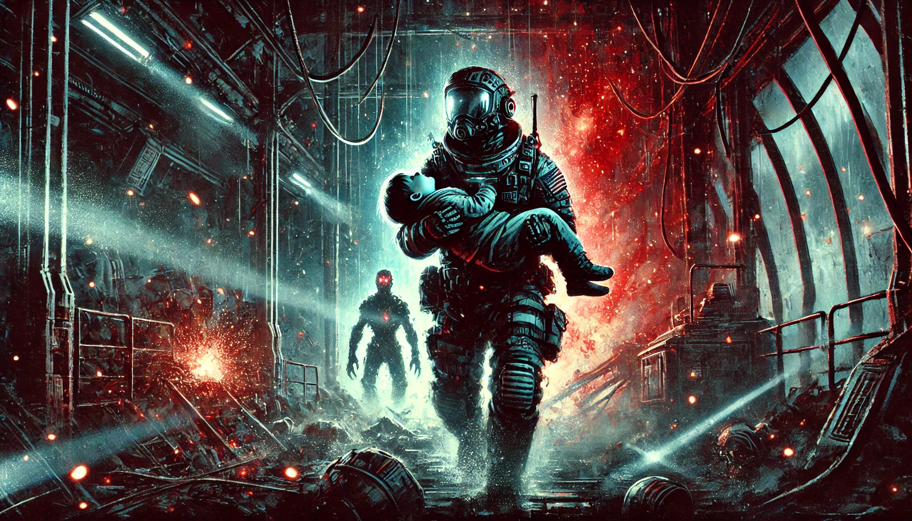 [soldier evacuates a child]