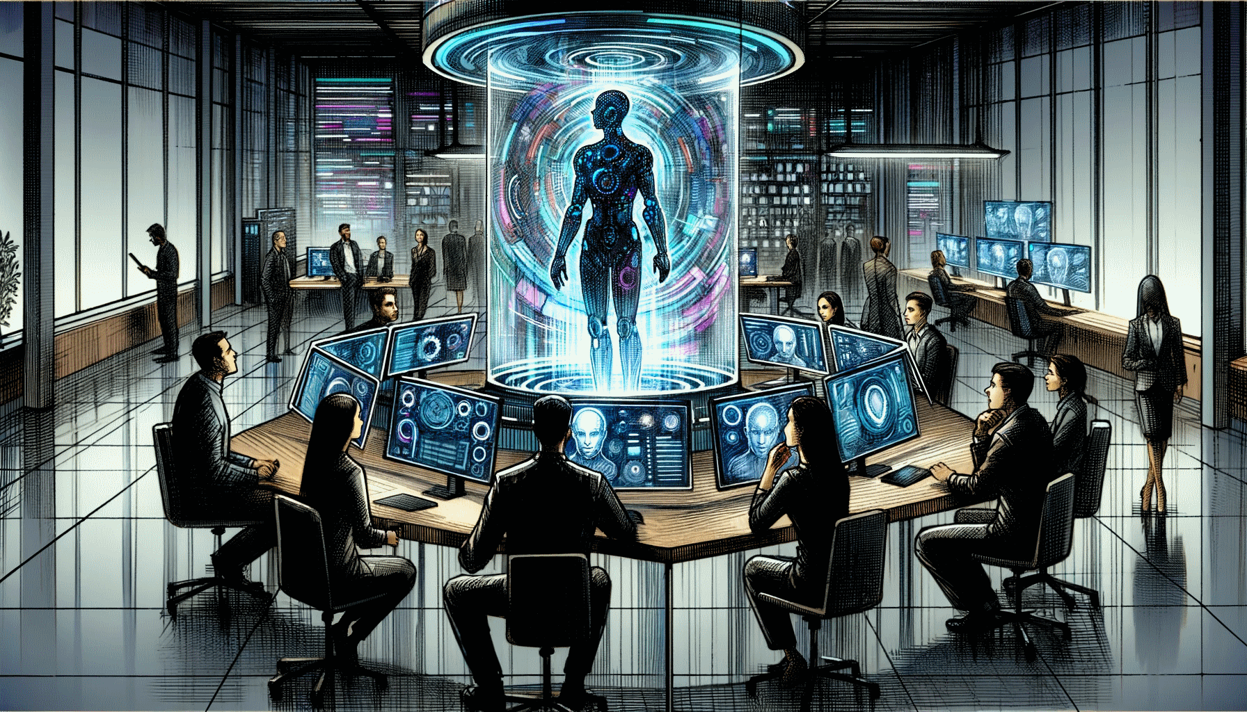 [Grupa osób planujących konstrukcję robota (Dall-E)]