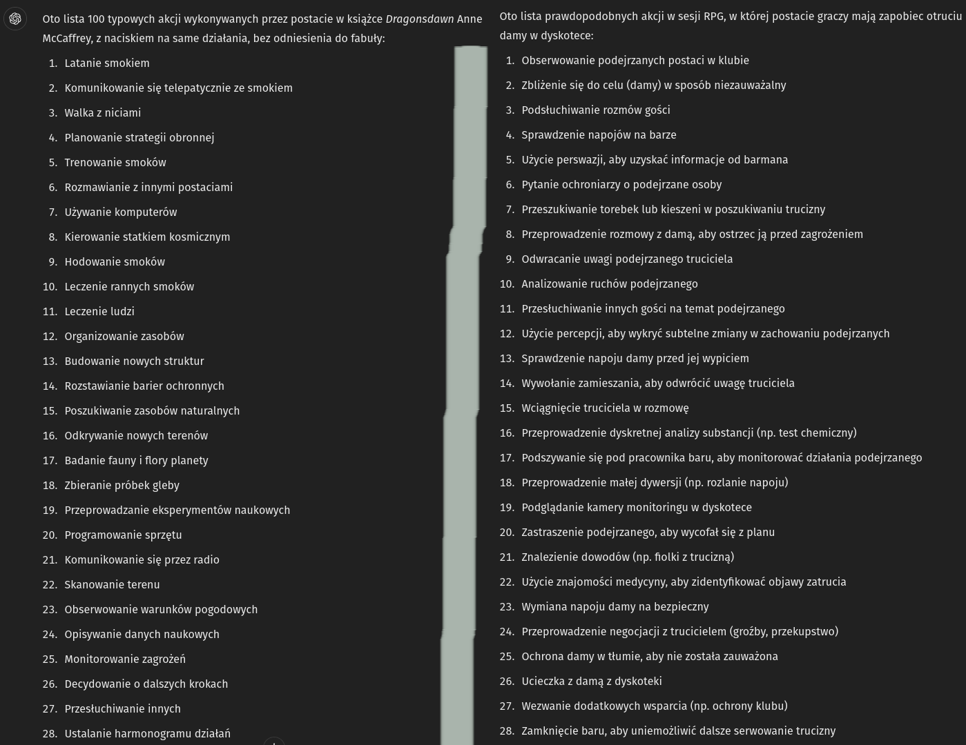 [Enumeracja poszczególnych akcji na sesji]