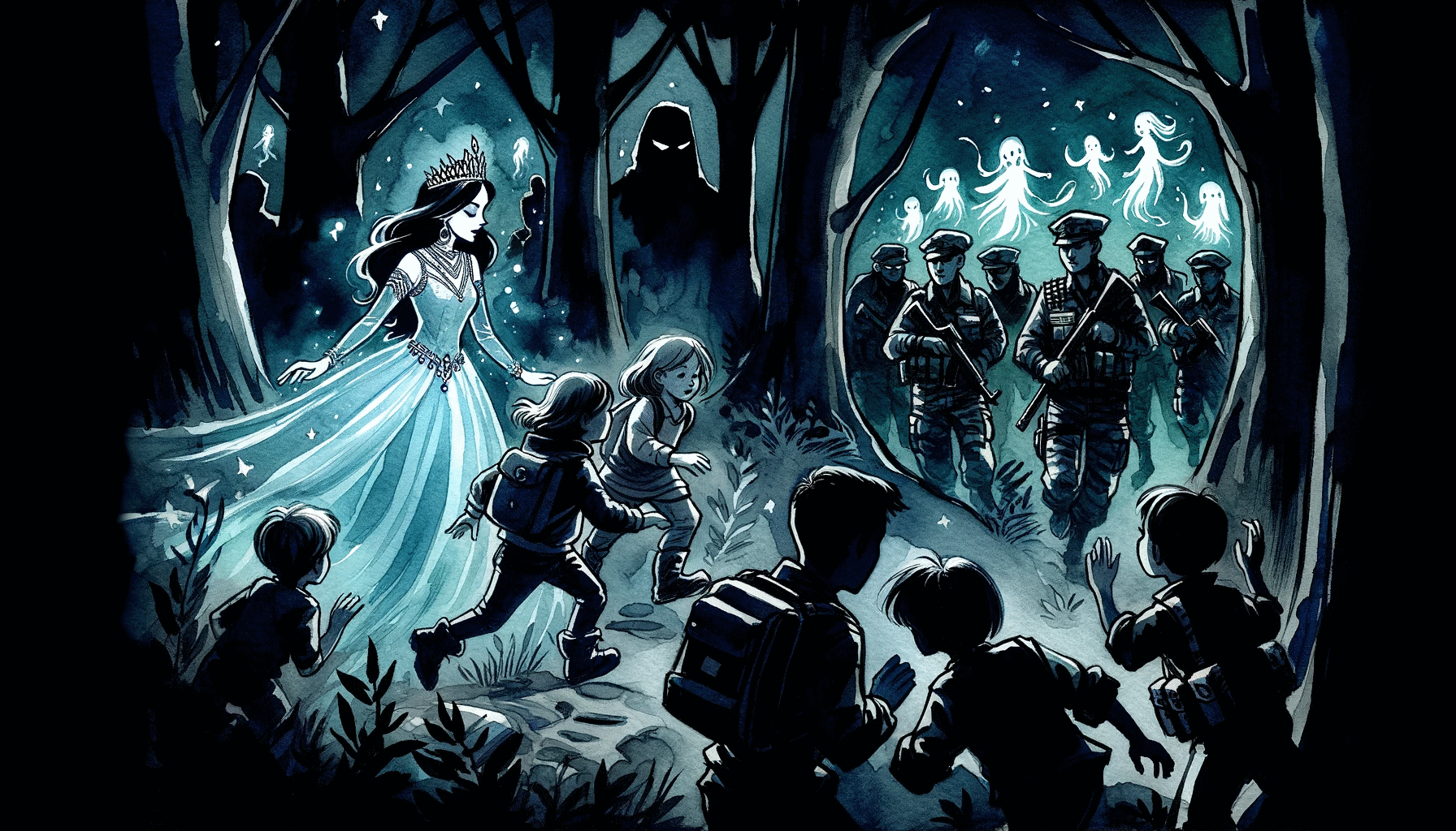 [rescue of the children by the mysterious figure resembling a princess]